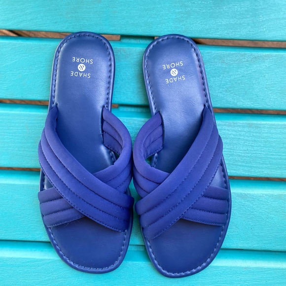 Shade & Shore Navy Blue Slip-On Maxie Sandals Shoes, Size 7 - Picture 2 of 5